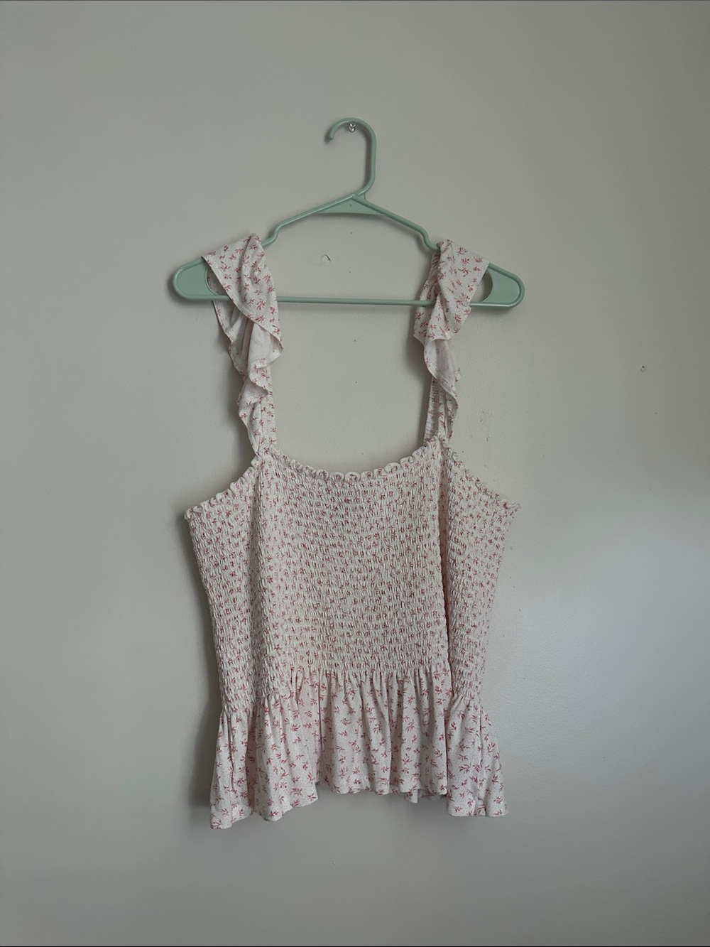 Forever 21 Pink Floral Smocked Ruffle Strap Tank